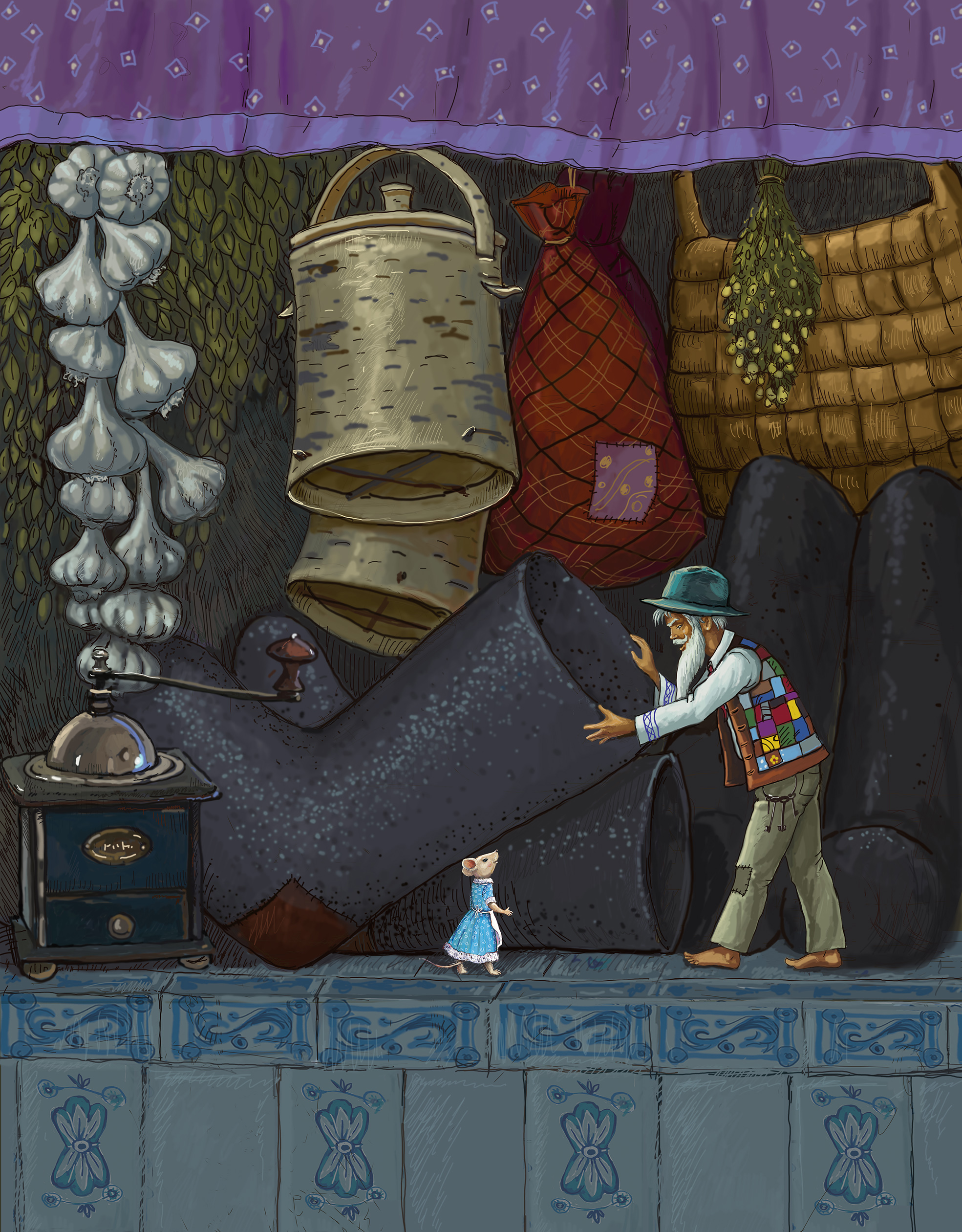 Домовой разговаривает с другими домовыми через валенки.