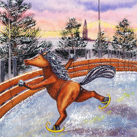 Зимний каток | Акварельный календарь с персонажем