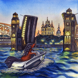 Белые ночи в Петербурге | акварельная иллюстрация календаря