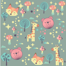 Бесшовный детский паттерн с милыми лесными животными и элементами природы