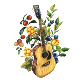 Акварельная гитара с северными ягодами | композиция для печати