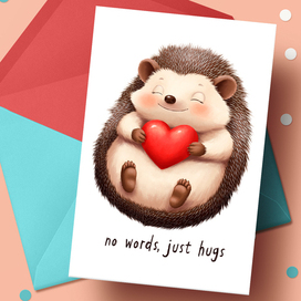 Открытка ежик с сердцем