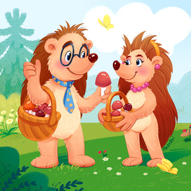 Семья ежат. Иллюстрация для книжки-малышки.