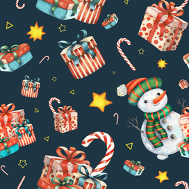 Новогодний акварельный паттерн | Упаковочная бумага