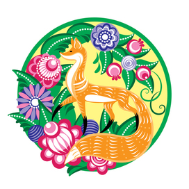 Лисичка в стиле городецкой росписи