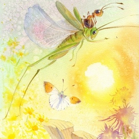 Муравьишка на кузнечике летит