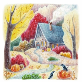 Домик в осеннем лесу 