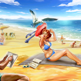 в стиле пин-ап для календаря, реклама ковров