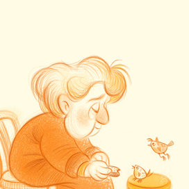 Бабушка, кормит птиц