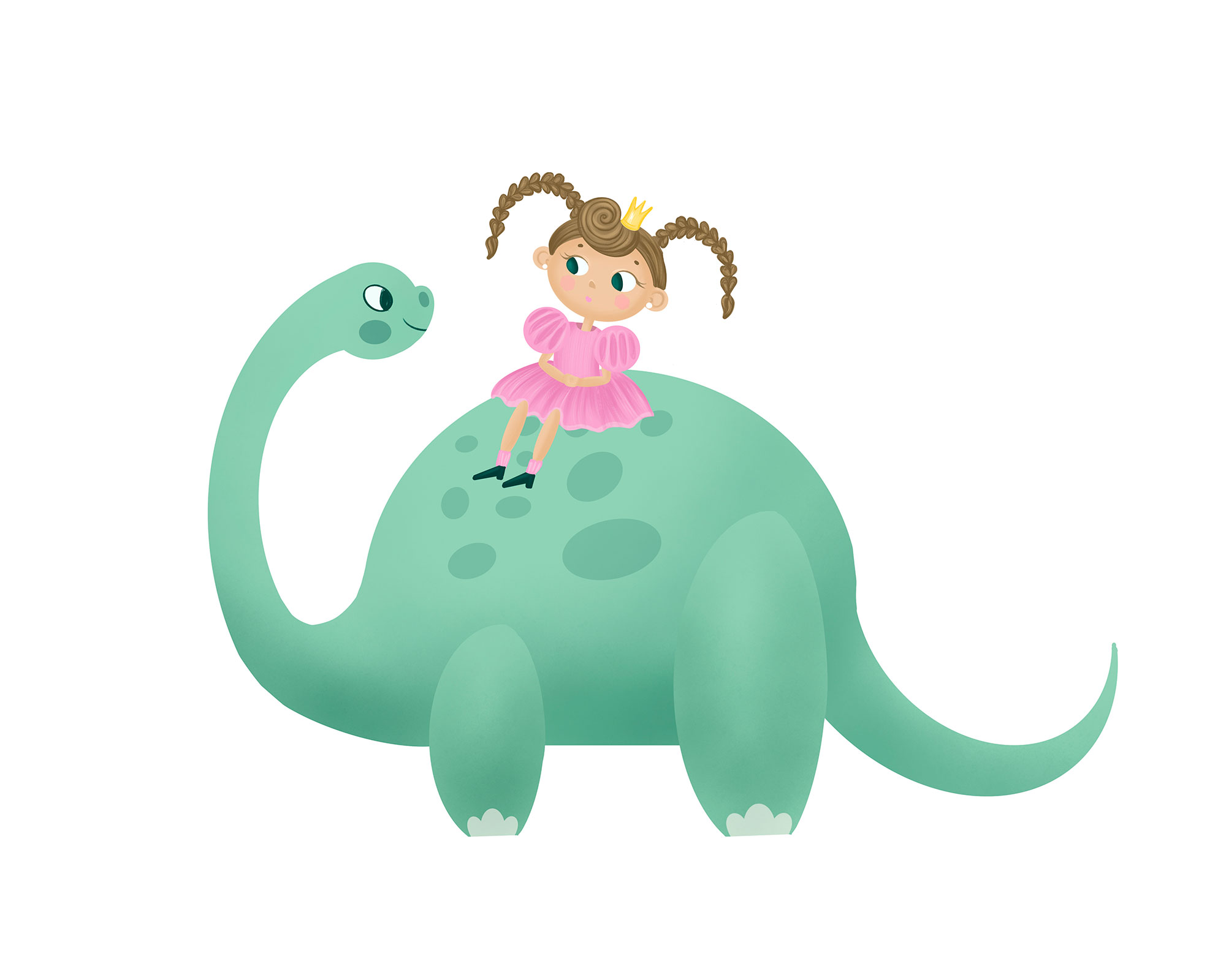 Детская иллюстрация "Динозавр и принцесса"