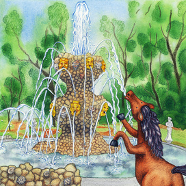 Акварельная иллюстрация | лошадка в Летнем Саду Петербурга