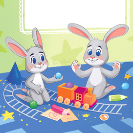 Зайчики за игрой. Иллюстрация для книжки-малышки.