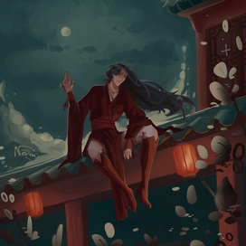 на крыше ночью