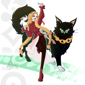 Персонажи для фестиваля, девушка и кот