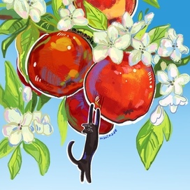 Серия работ коты и фрукты