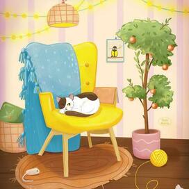 Кресло плед и котик