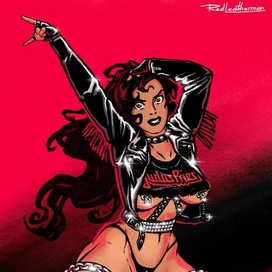 Пин-ап открытка к альбому "Turbo" группы Judas Priest