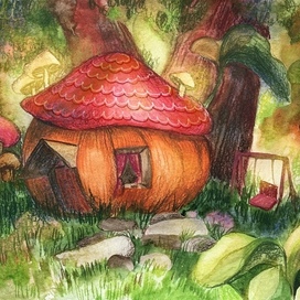 сказочная иллюстрация, домик-тыква