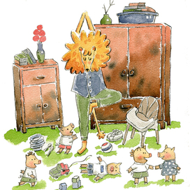 Лев занимается йогой. Иллюстрация к моей сказке "Самый добрый лев в мире".