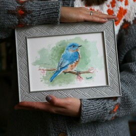 птичка акварелью