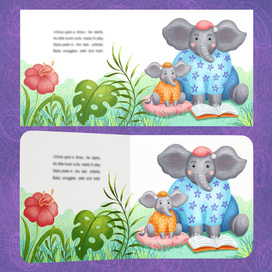 Слон и слонёнок читают перед сном