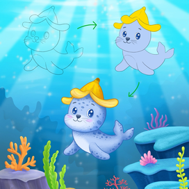 Второй персонаж для проекта это тюлененок в банановой шапочке🦭