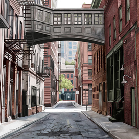 «Тени мегаполиса: мост между зданиями»