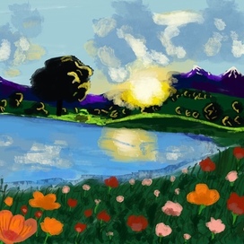 Пейзаж с цветами