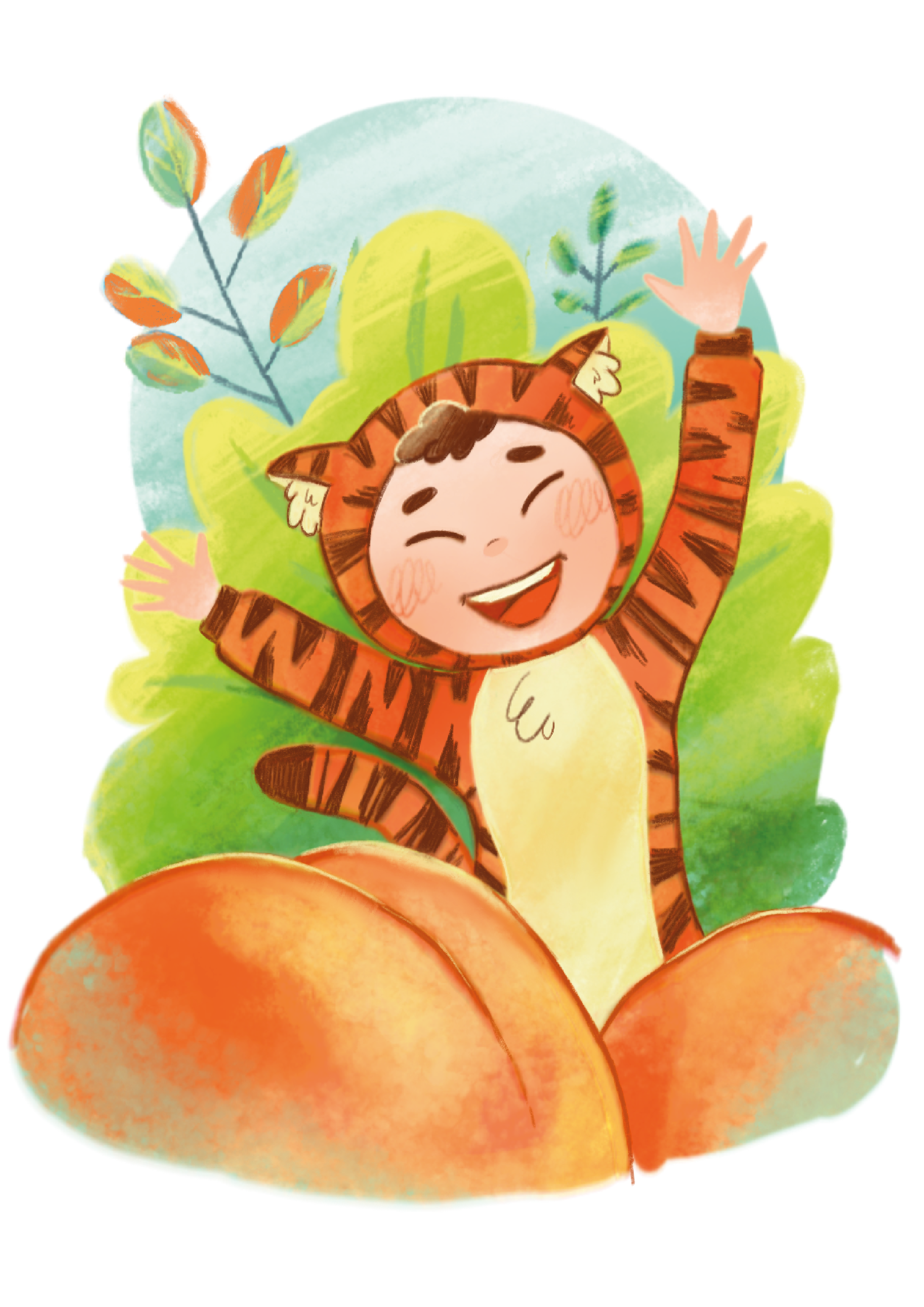 Иллюстрация Ребенок в костюмчике тигра для упаковки