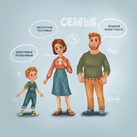 Персонажи мама, папа и ребенок