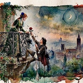 Ромео и Джульетта. Акварель, тушь. 