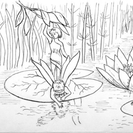 Эльфы и кувшинки. Раскраска для детей.