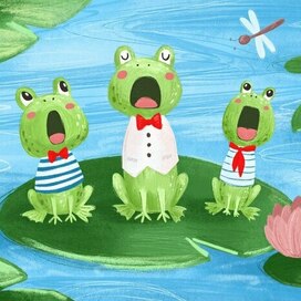 Поющие лягушки — детская книжная иллюстрация. Хор лягушек