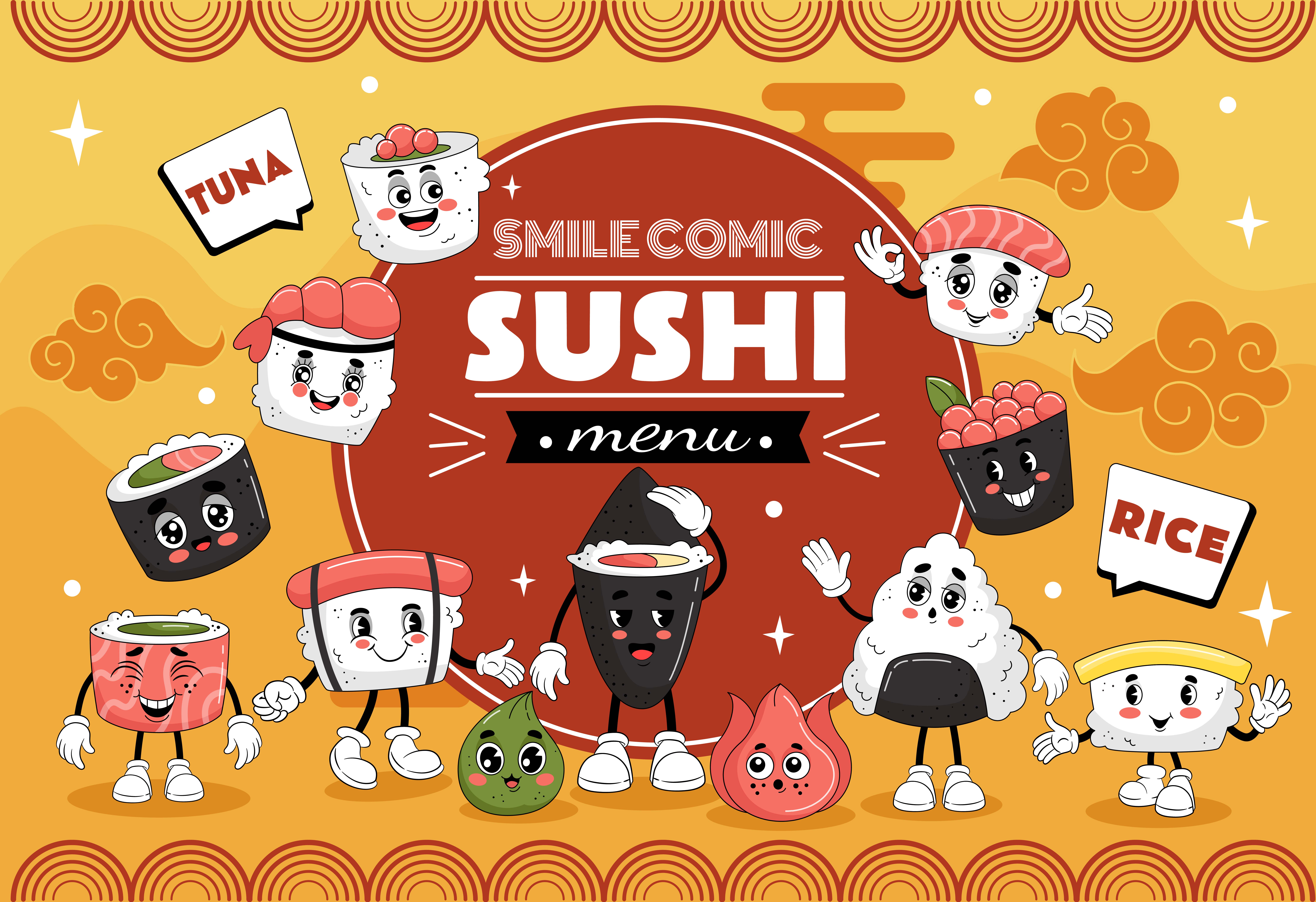 Суши-персонажи для меню и брендинга