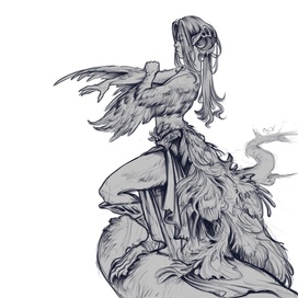 Ч/б набросок "Гарпия" 