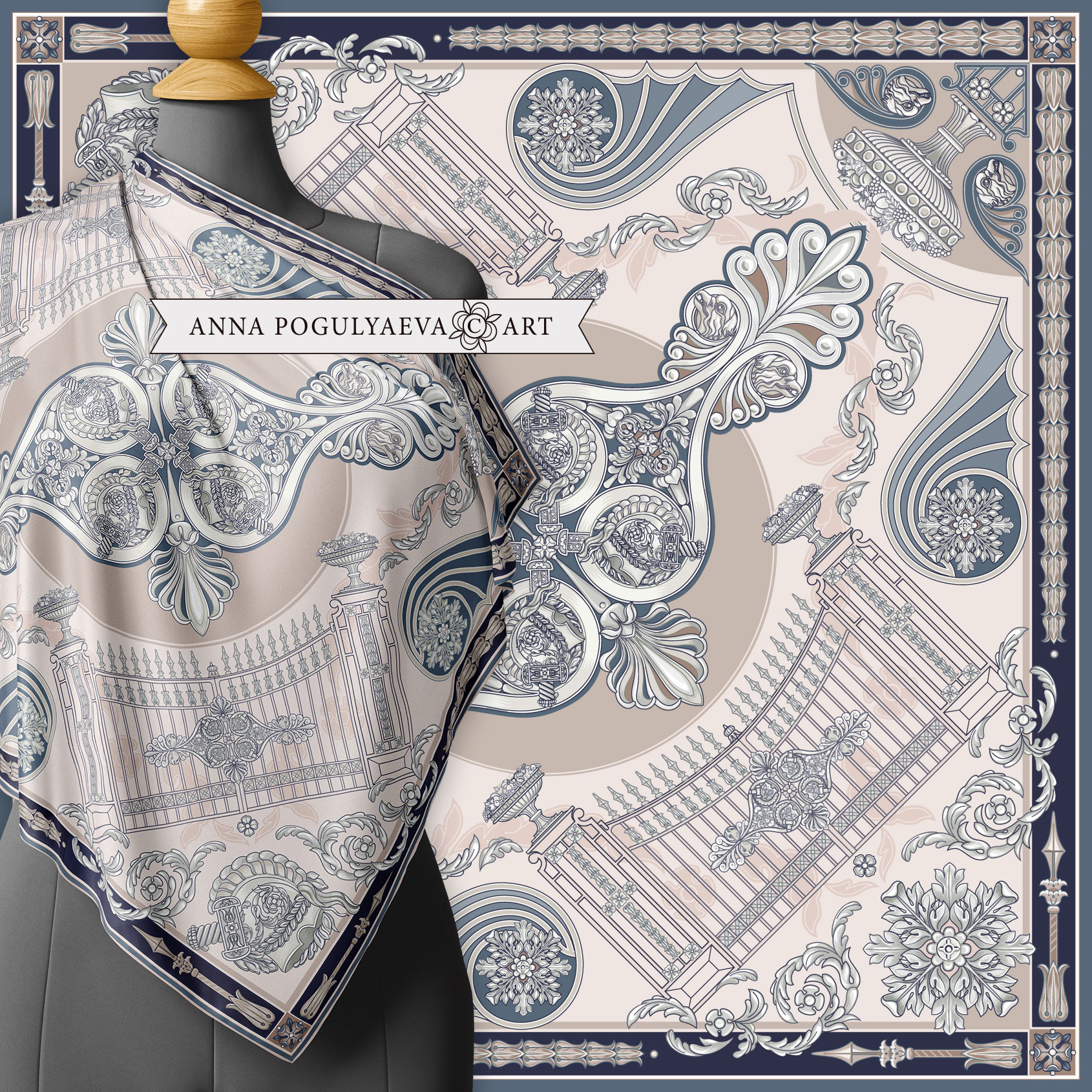 Иллюстрация для шелкового платка. Этюпские ворота.