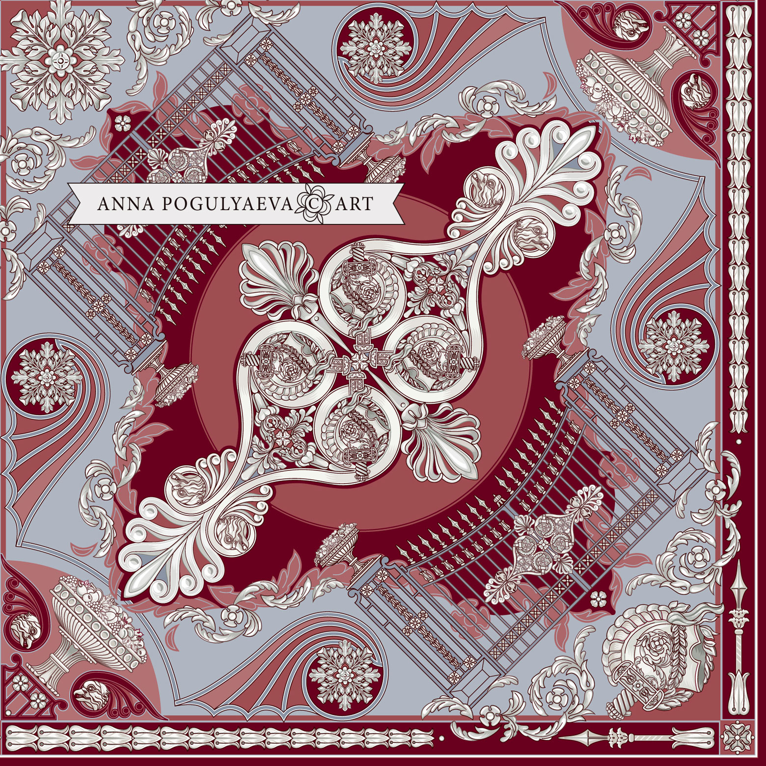 Иллюстрация для шелкового платка. Этюпские ворота.