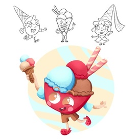 Бренд-персонаж для джелатерии. Креманка с мороженым.