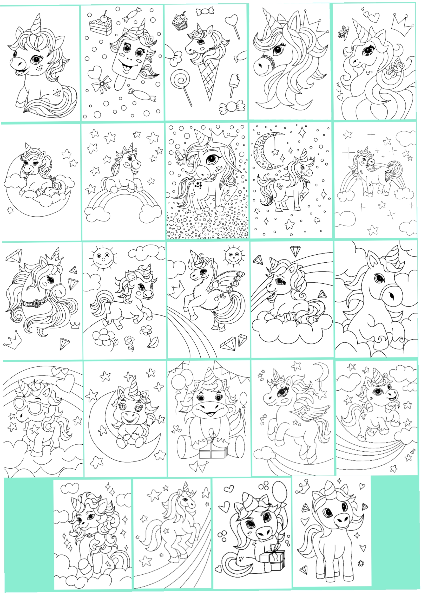 Раскраска для маленьких любителей Единорожек.