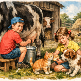 Утром в хлеву