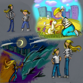 разработка персонажа девочка - фломастер 