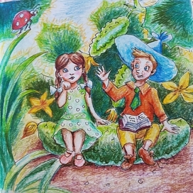 Незнайка и Кнопочка на огурце 