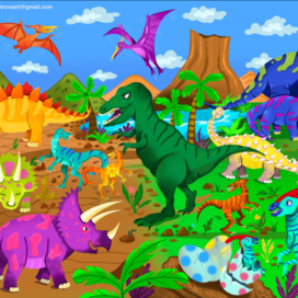 Иллюстрация для детского пазла «Мир динозавров»