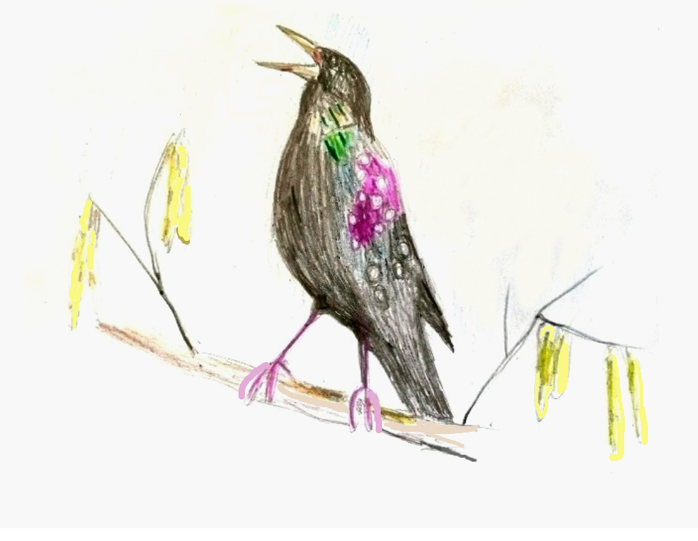 И с голых ветвей над нами скворец свою песнь напевал..