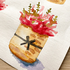 акварельные цветы в корзинке