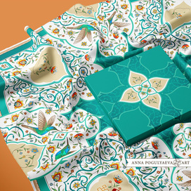 Дизайн принта для шелкового платка «Арабески. Колибри»