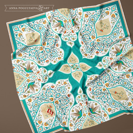 Дизайн принта для шелкового платка «Арабески. Колибри»