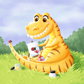 Тираннозавр рисует божью коровку