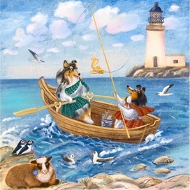 Шетландские рыбаки. Иллюстрация для шелти-календаря 