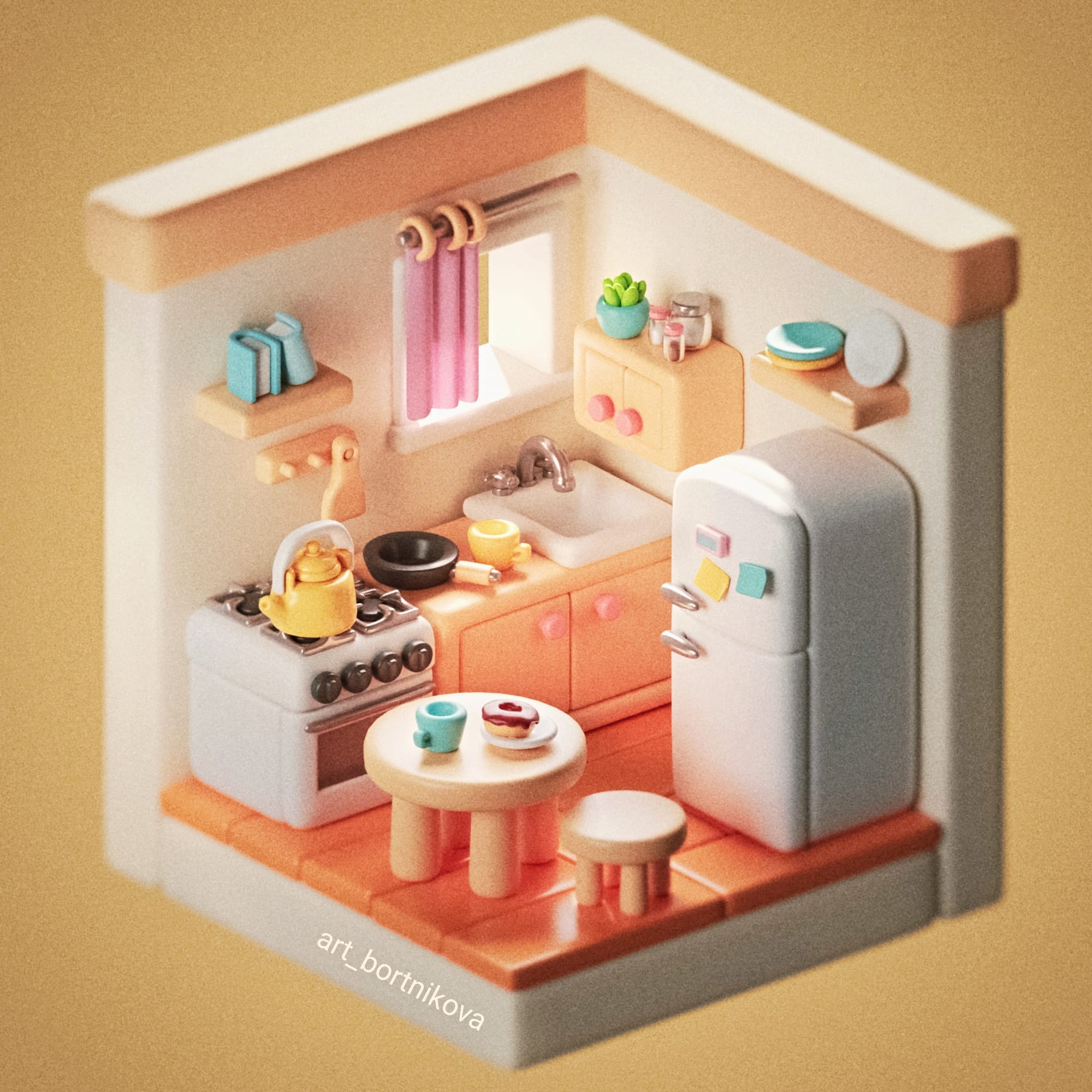 Уютная кухня в 3d